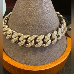 NWT Men’s silver tone w/CZs Cuban link bracelet